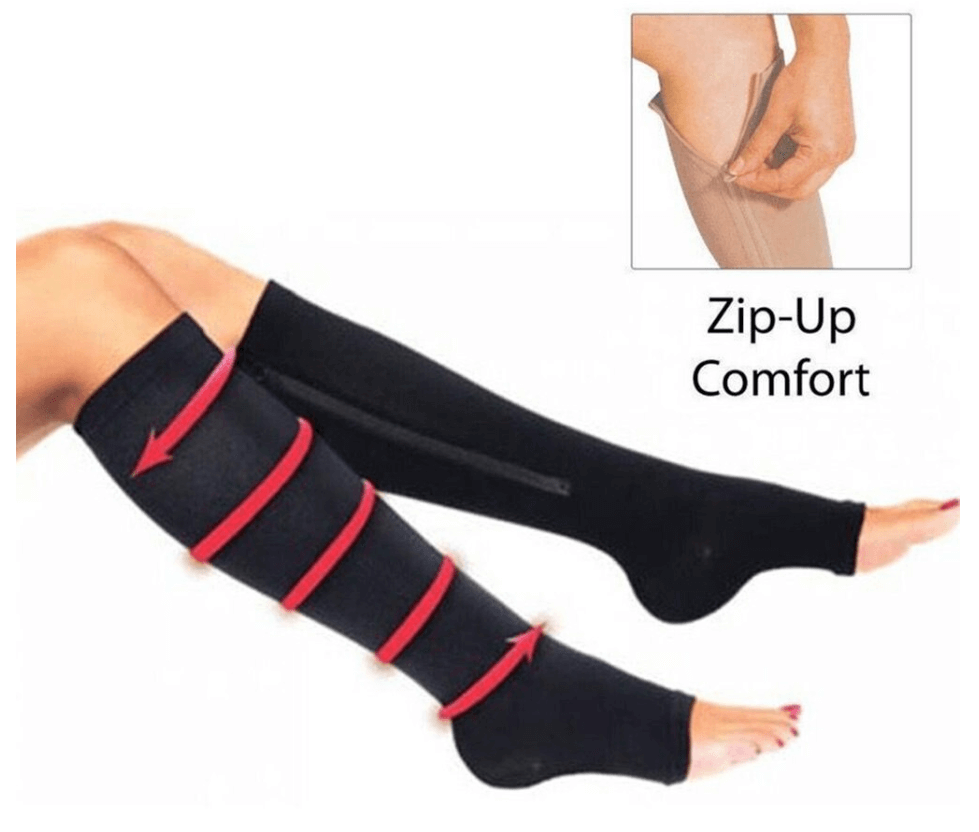 Zip Sox Compression Socks- 1 Pair, Small/ Medium, Black 